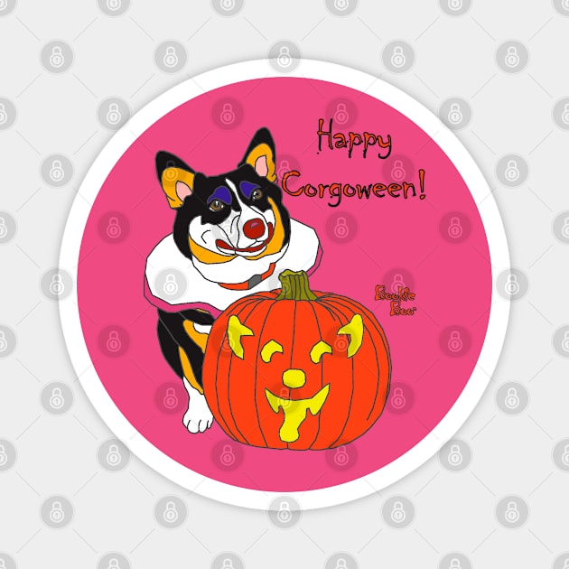 Bookie Boo the Corgi Clown - Happy Corgoween Magnet by LeiaPowellGlass